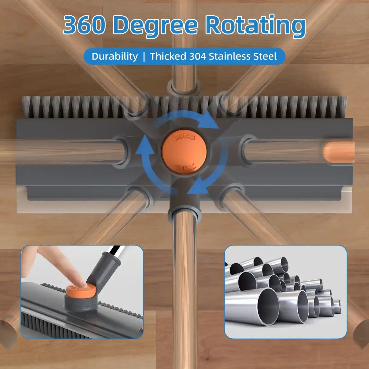 Floor Scrub Brush – 360° Rotatable 3-In-1 Head For Effortless Dead-Corner Cleaning