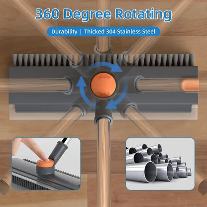 Floor Scrub Brush – 360° Rotatable 3-In-1 Head For Effortless Dead-Corner Cleaning