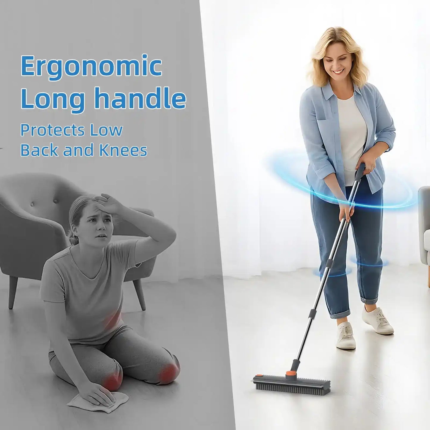 Floor Scrub Brush – 360° Rotatable 3-In-1 Head For Effortless Dead-Corner Cleaning