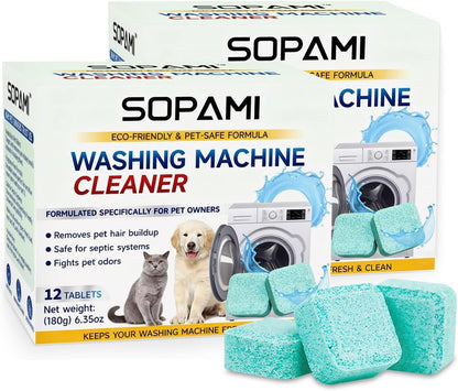 Washing Machine Cleaner Tablets - Enzymatic Hair Dissolving & Odor Eliminating Formula For Pet Owners