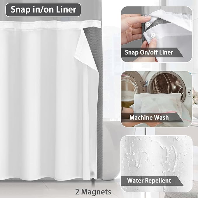 Heavyweight Waffle Weave Shower Curtain – No-Hook Snap-On Design For Effortless Setup & Easy Cleaning