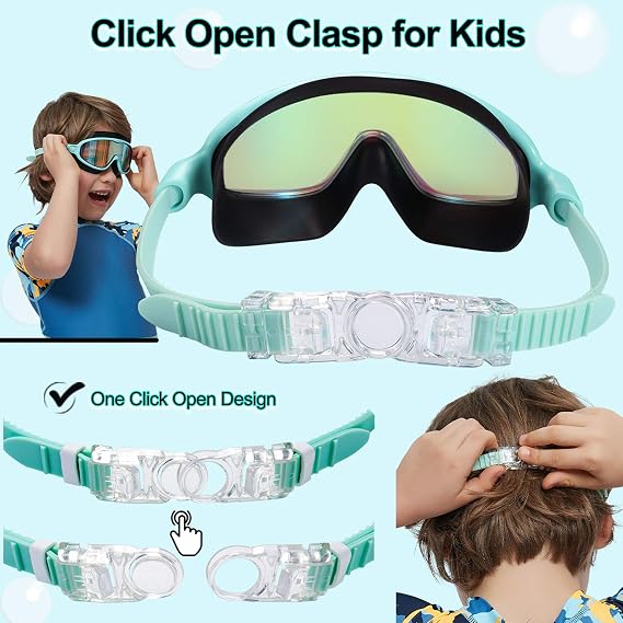 Kids Wide-View Swim Goggles – Leak-Free Large Cushion Design For Maximum Comfort Without Raccoon Eyes