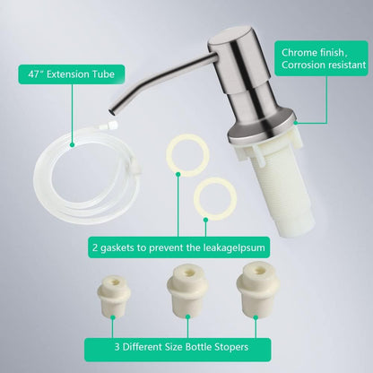 Kitchen Sink Soap Dispenser Kit – 47" Extension Tube Mechanism For Never Refilling Soap